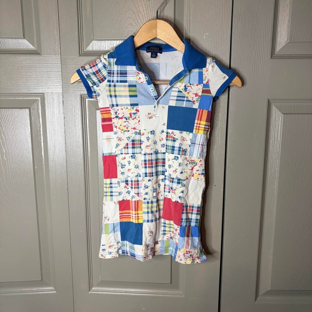 Polo Ralph Lauren Girls Patchwork Polo Mini Dress Multicolor Size 6